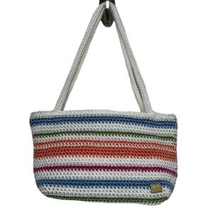 The Sak Classic Mini White Rainbow Striped Crochet Bag